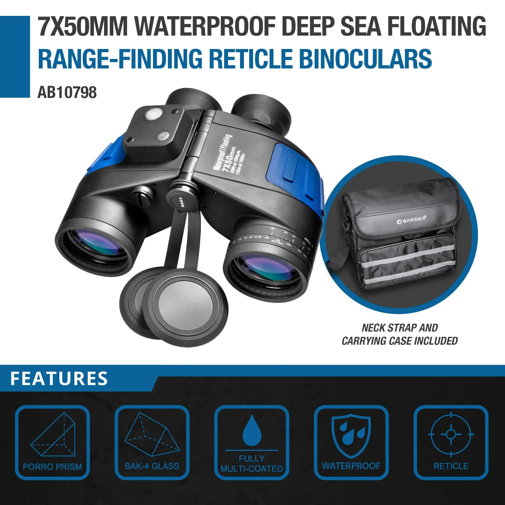 7x50mm Deep Sea Floating Waterproof Range Finding Compass Reticle Binoculars | AB10798