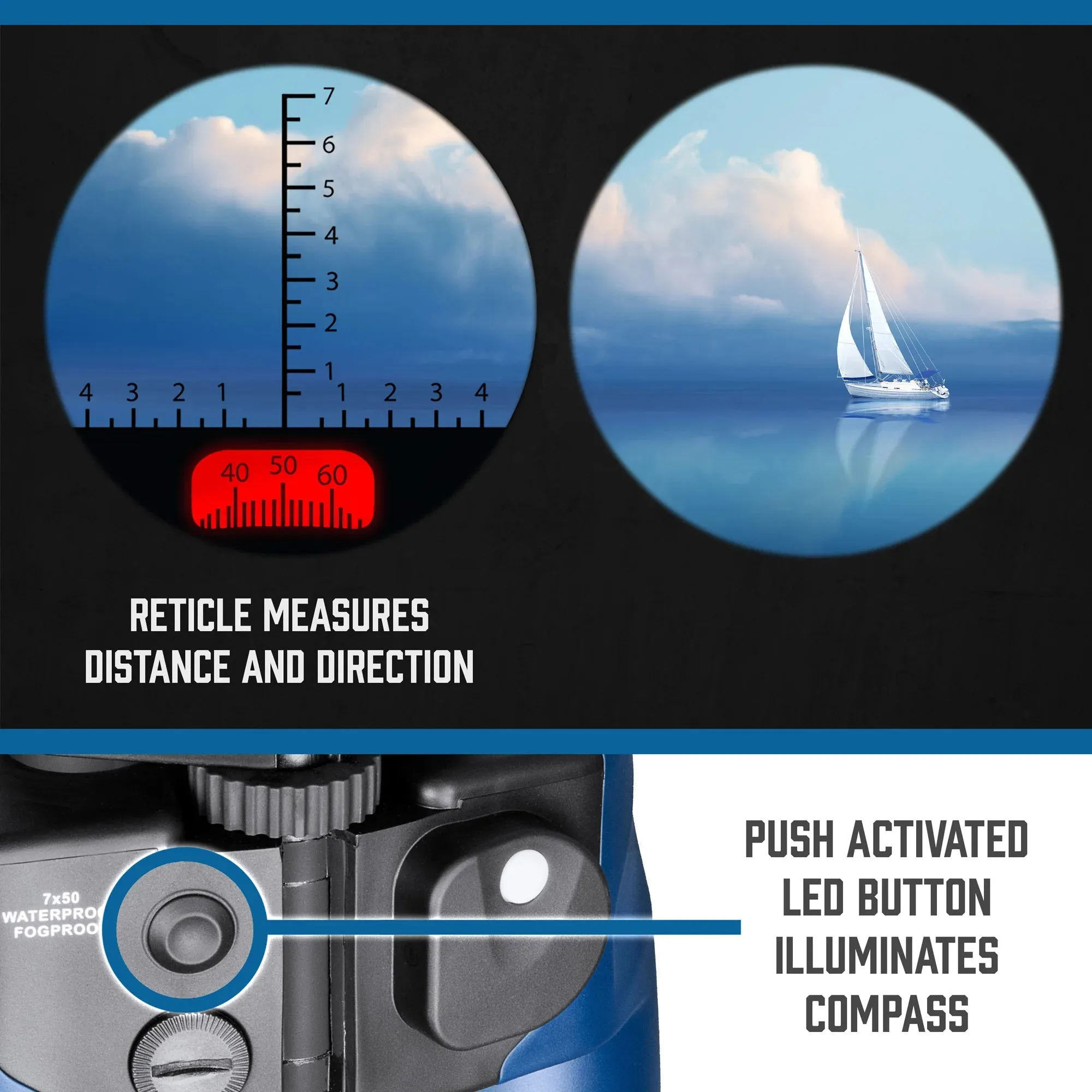 7x50mm Deep Sea Waterproof Range Finding Compass Reticle Binoculars | AB10160