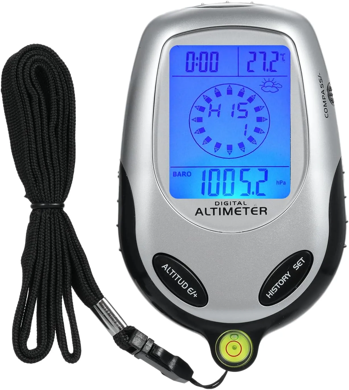 8-in-1 Electronic Handheld Altimeter Compass Barometer Thermometer Weather Forecast Time Calendar Clock Sports Mountain Climbing with Back