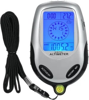 8-in-1 Electronic Handheld Altimeter Compass Barometer Thermometer Weather Forecast Time Calendar Clock Sports Mountain Climbing with Back