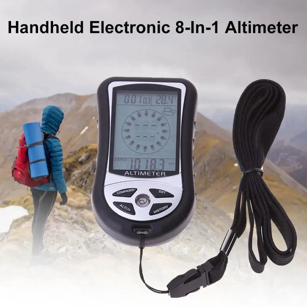 8-in-1 Hiking Altimeter with Compass - Outdoor Fishing Handheld Tool