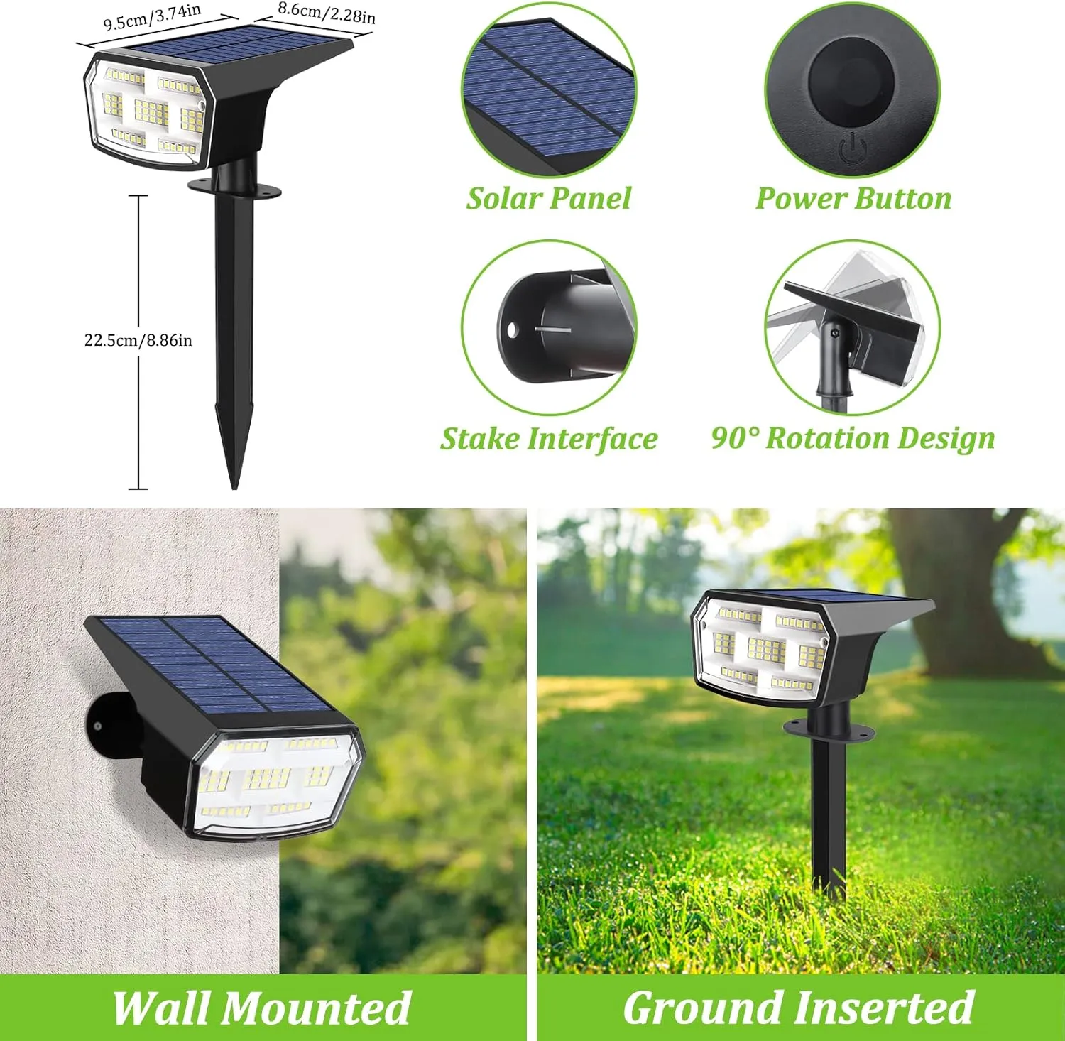 8-Pack Solar Spot Lights Outdoor, 59 LED Solar Lights Outdoor Waterproof, Outdoor Solar Lights for Yard with 3 Lighting Modes, Landscape Spotlights for Garden Pathway Driveway Walkway