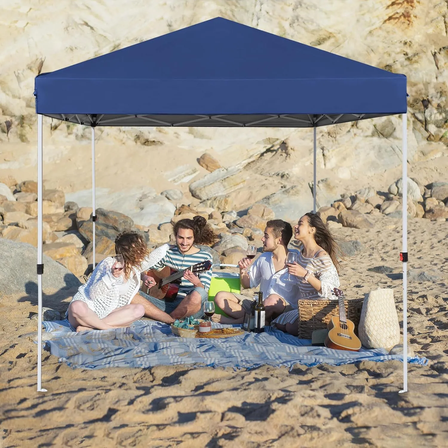 8x8ft Pop Up Canopy, Popup Outdoor Canopy Tent with Carrying Bag,Portable Gazebo Shelter for Patio,Deck,Garden,Beach（Dark Blue）