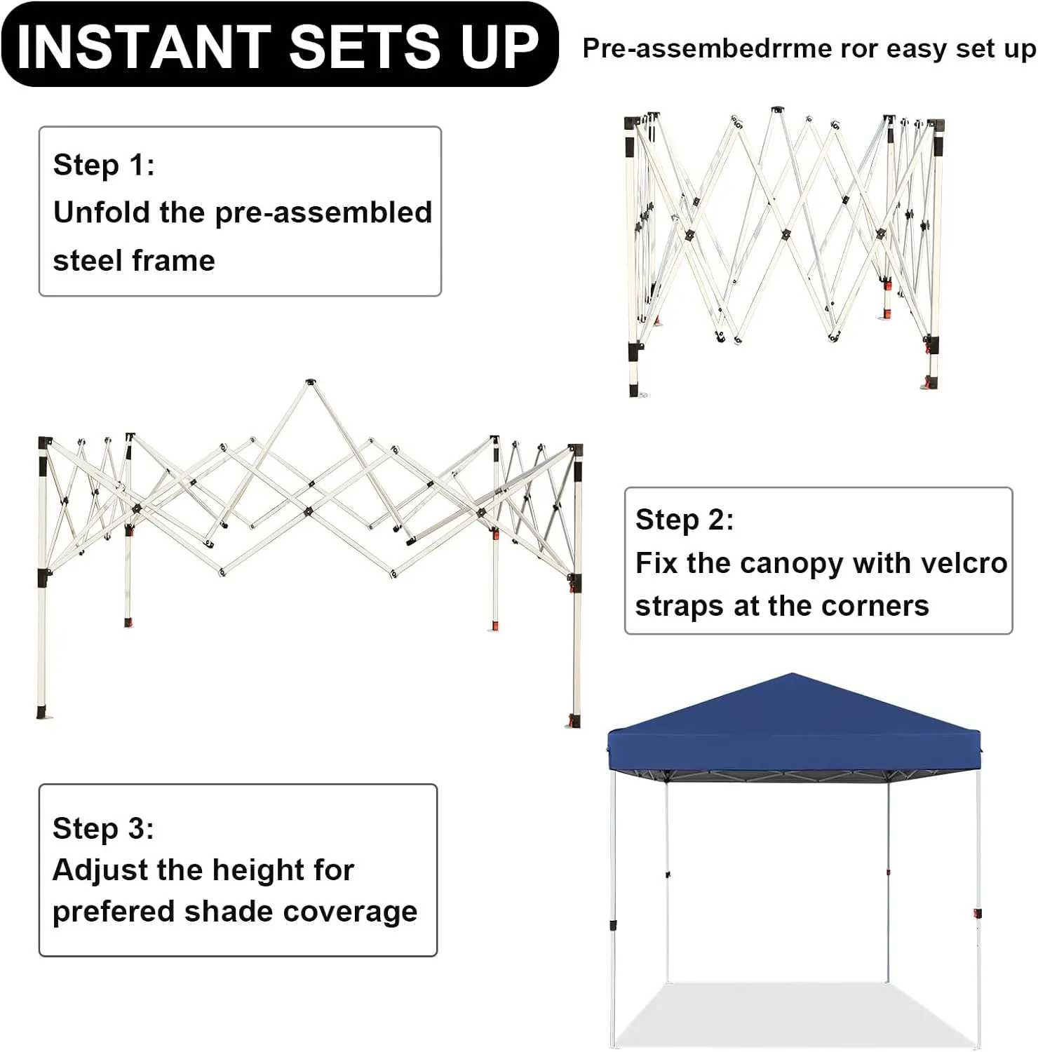 8x8ft Pop Up Canopy, Popup Outdoor Canopy Tent with Carrying Bag,Portable Gazebo Shelter for Patio,Deck,Garden,Beach（Dark Blue）