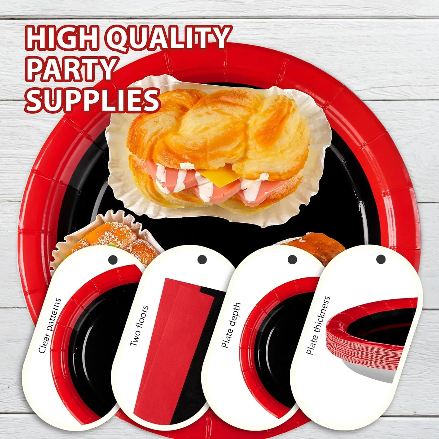 96 Pcs Red and Black Birthday Party Supplies 350GSM Black and Red Paper Plates and Napkins Tableware Sets Red and Black Party Decorations for Wedding Fiesta Congrats Graduation Party Favors Serves 24