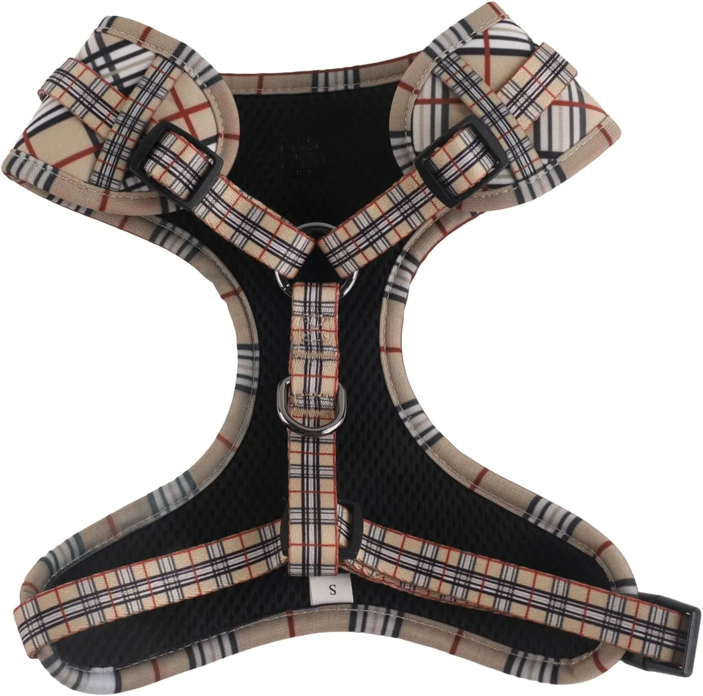Adjustable Dog Harness, Leash, Poop Bag Holder/Dispenser and Bandana Set, No Pull, Soft Mesh Padded, for Small/Medium Dogs Outdoor Walking/Running (Large, Furberryplaid)