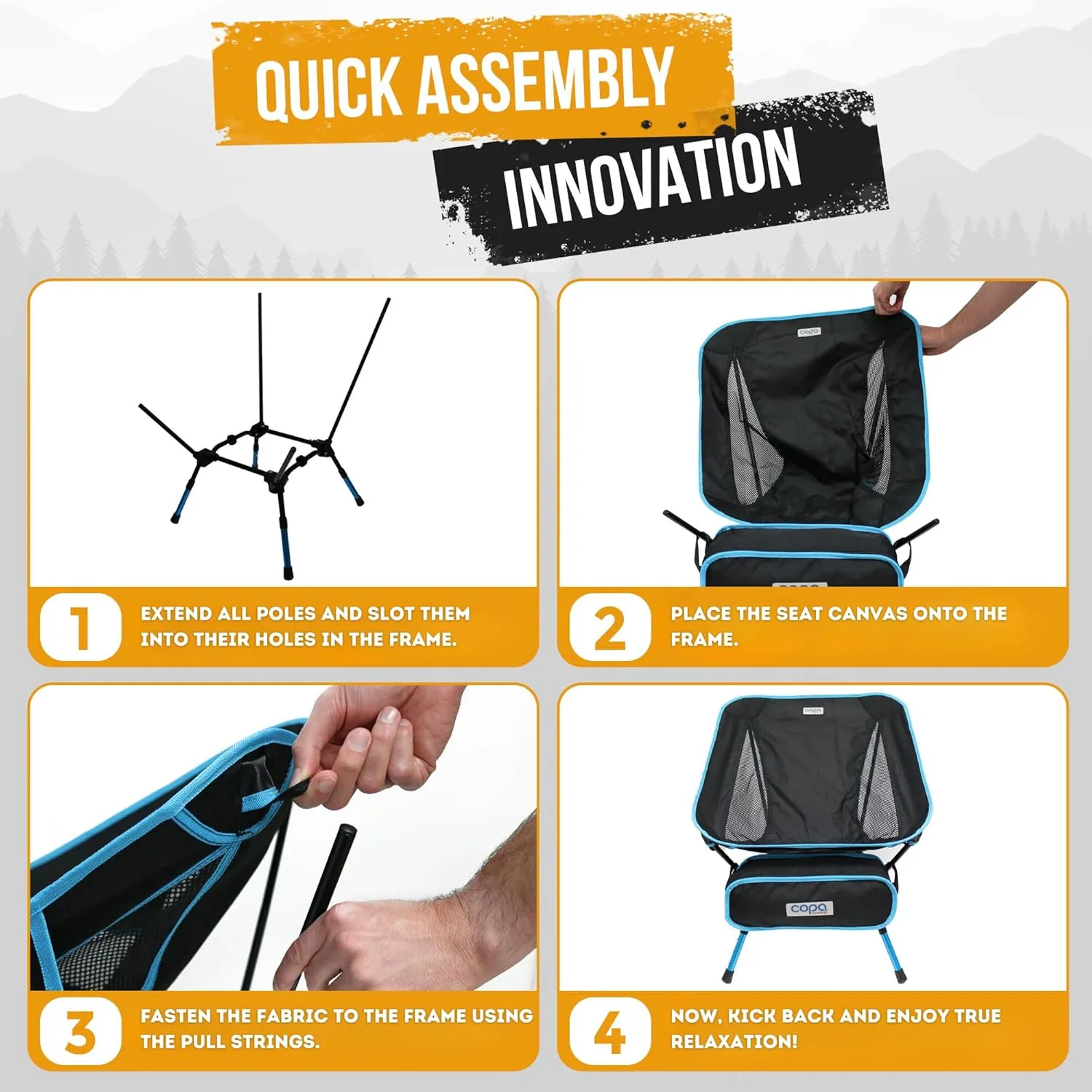 Adjustable Folding Camping Chairs, Ultra Light Backpacking Chair, Portable Folding Chair with Side Pocket and Cup Holder Bonus Bottle Opener Camping Chair (Blue)