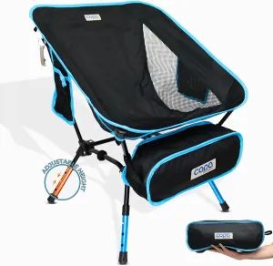 Adjustable Folding Camping Chairs, Ultra Light Backpacking Chair, Portable Folding Chair with Side Pocket and Cup Holder Bonus Bottle Opener Camping Chair (Blue)