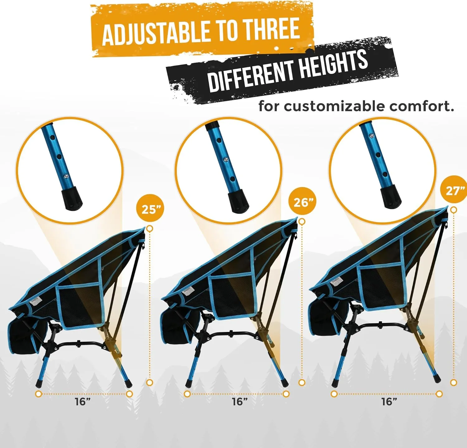 Adjustable Folding Camping Chairs, Ultra Light Backpacking Chair, Portable Folding Chair with Side Pocket and Cup Holder Bonus Bottle Opener Camping Chair (Blue)