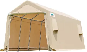 ADVANCE OUTDOOR Heavy Duty 10X20 ft Carport Outdoor Patio Portable Canopy Storage Shelter Shed with 2 Rolled up Zipper Doors & Vents for Snowmobile Garden Tools, Beige