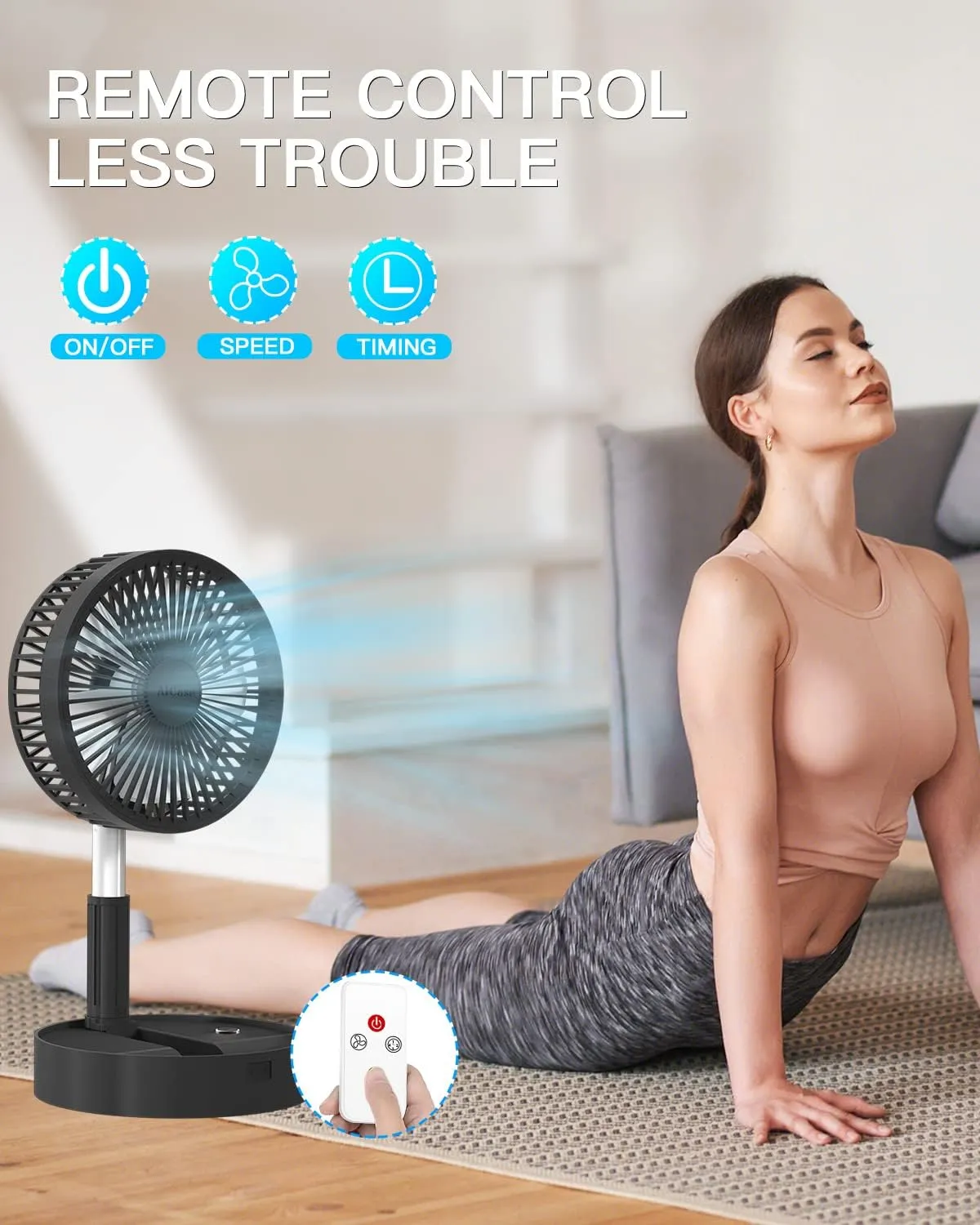 AICase Stand Fan,Folding Portable Telescopic Floor/USB Desk Fan with 7200mAh Rechargeable Battery,4 Speeds Super Quiet Adjustable Height and Head Great for Office Home Outdoor Camping-Black