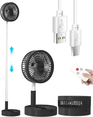AICase Stand Fan,Folding Portable Telescopic Floor/USB Desk Fan with 7200mAh Rechargeable Battery,4 Speeds Super Quiet Adjustable Height and Head Great for Office Home Outdoor Camping-Black