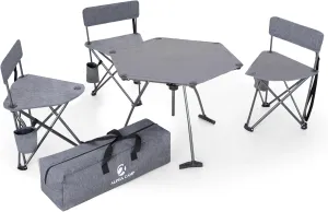 ALPHA CAMP Tripod Camping Chairs and Table Set of 4, Tripod Stool with Backrest & Lightweight Camp Table, Portable Camp Chair with Carry Strap, Cup Holder, Carry Bag for Adults Hiking, Fishing, Picnic