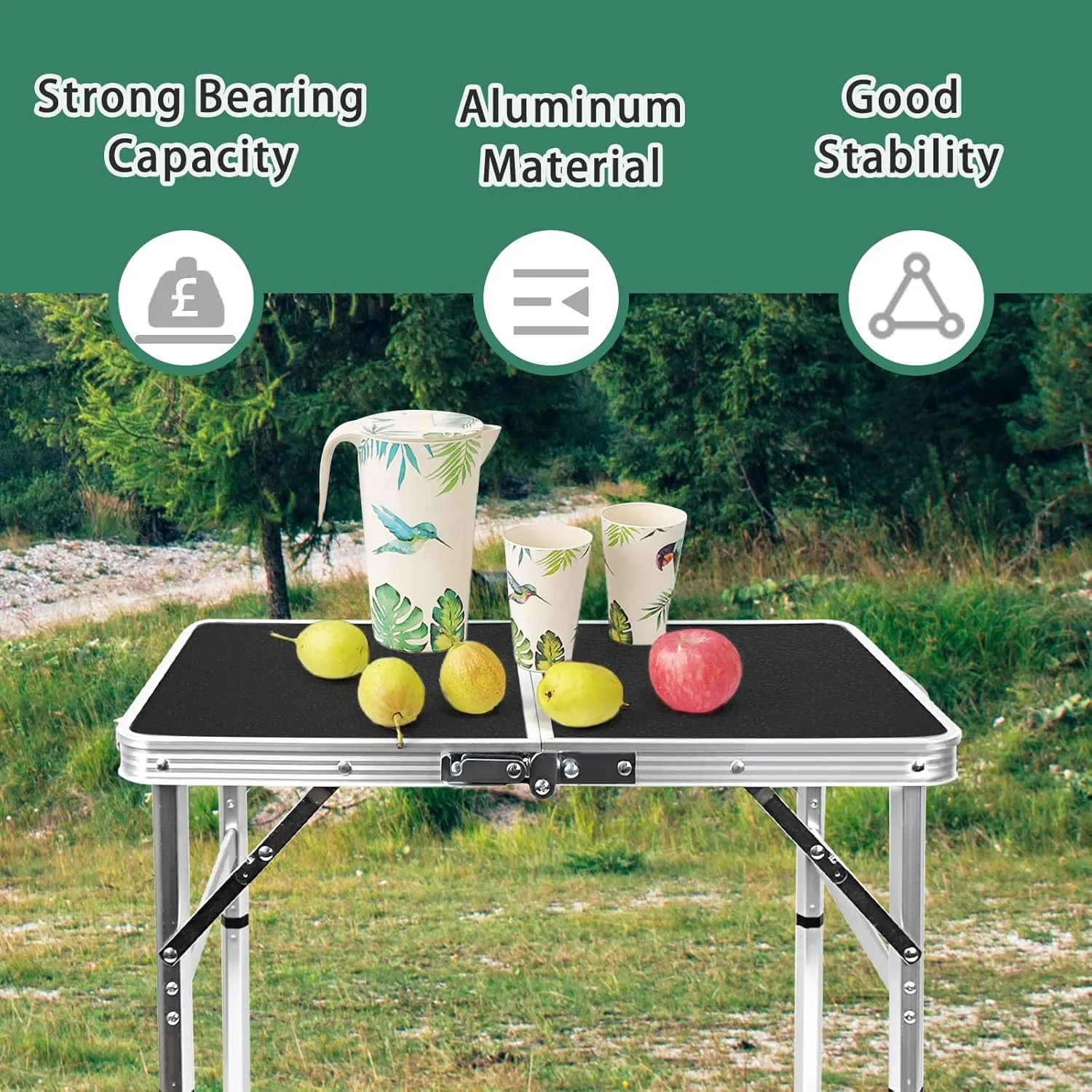 Aluminum Folding Small Table, Adjustable Height Lightweight Portable Camping Table for Picnic Beach Outdoor Indoor (Small) (BlackB)