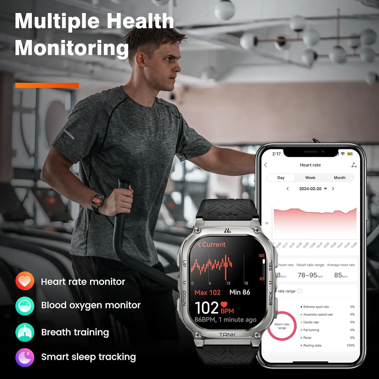 AMAZTIM Military Smart Watch with GPS, 6 Satellite Positioning/Compass, Stainless Steel Body, 50M Waterproof, 480mAh Extra-Large Battery, Answer/Make Call, 2" AMOLED Screen (Bright Silver)