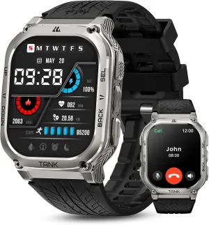 AMAZTIM Military Smart Watch with GPS, 6 Satellite Positioning/Compass, Stainless Steel Body, 50M Waterproof, 480mAh Extra-Large Battery, Answer/Make Call, 2" AMOLED Screen (Bright Silver)