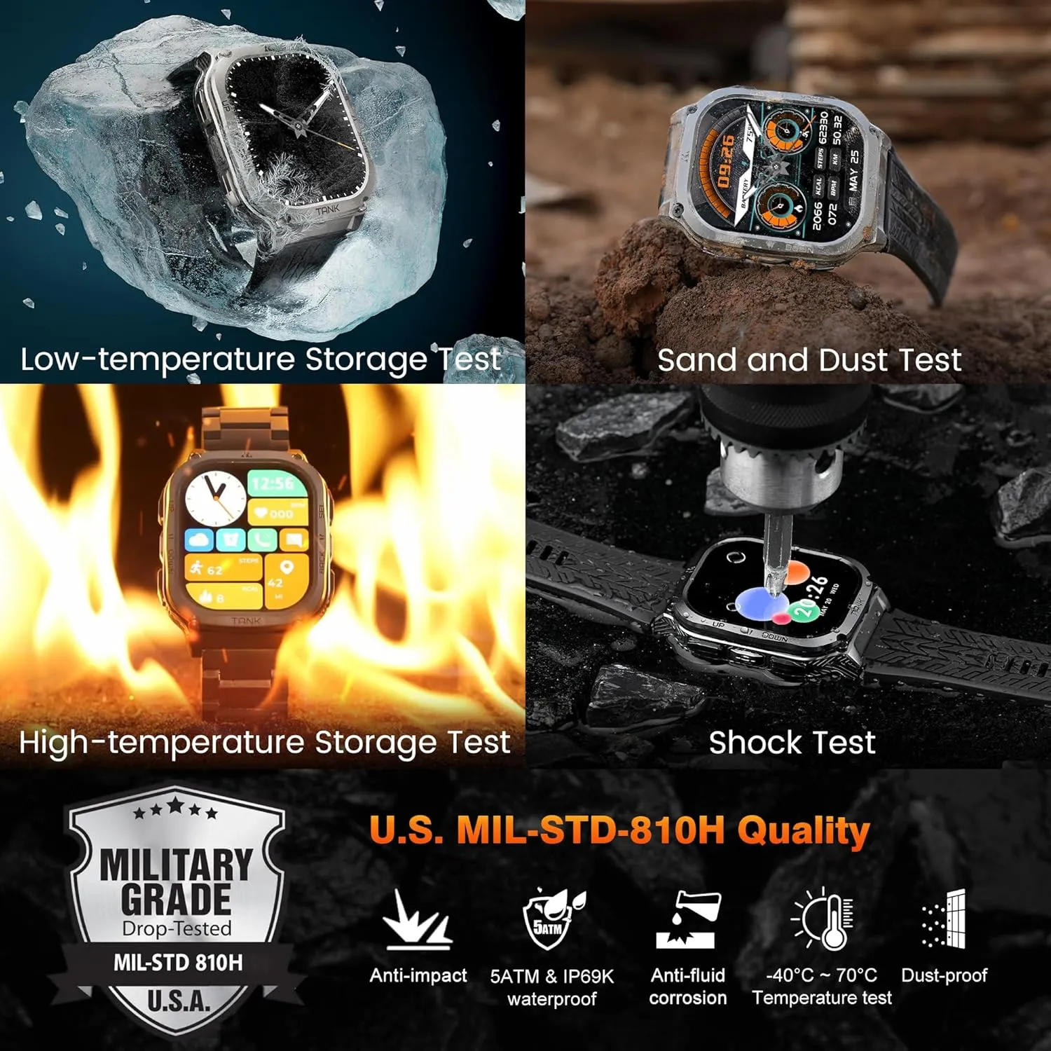 AMAZTIM Military Smart Watch with GPS, 6 Satellite Positioning/Compass, Stainless Steel Body, 50M Waterproof, 480mAh Extra-Large Battery, Answer/Make Call, 2" AMOLED Screen (Bright Silver)