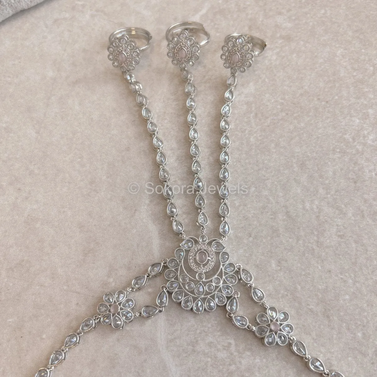 Amreen Silver Hand Harness - Light Pink