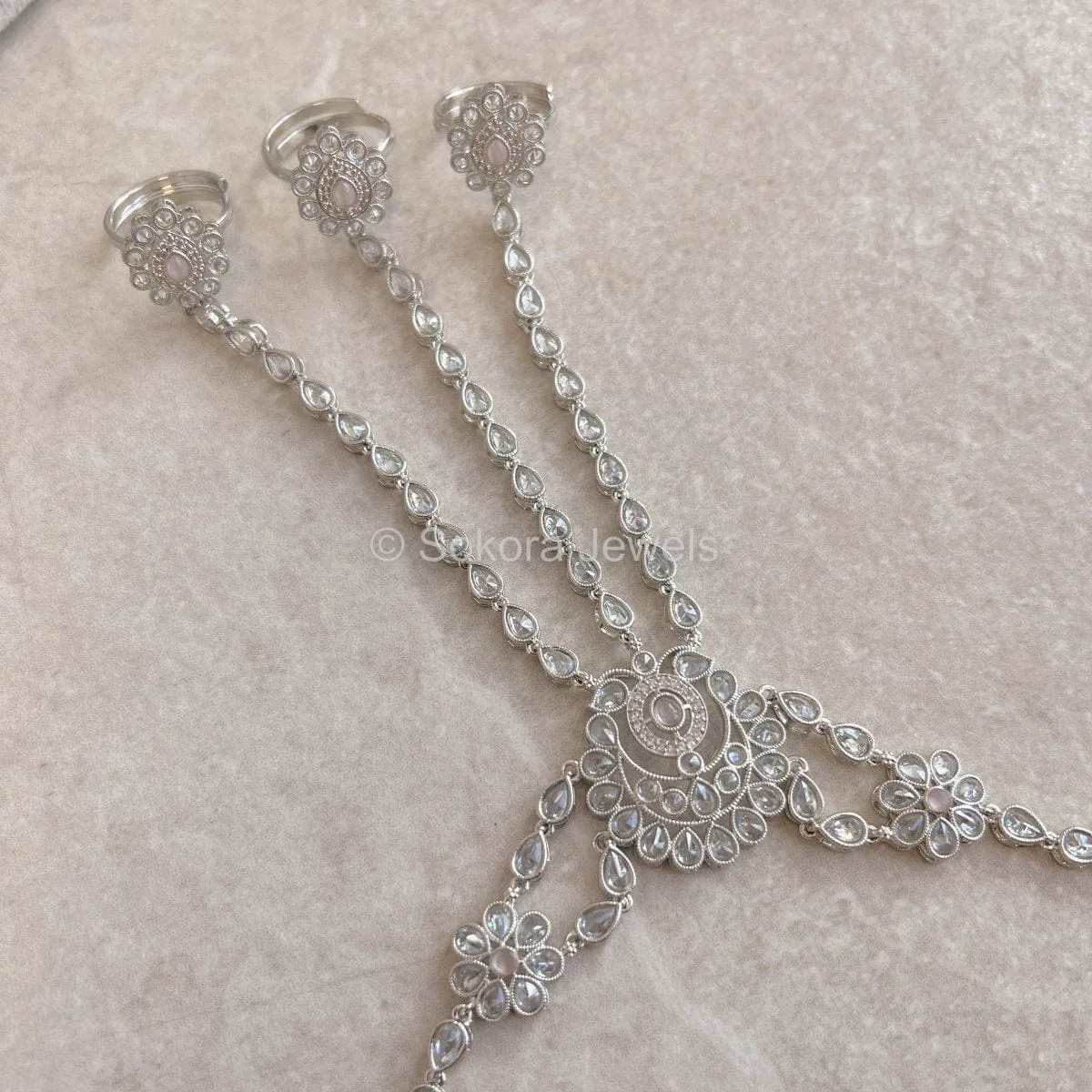 Amreen Silver Hand Harness - Light Pink