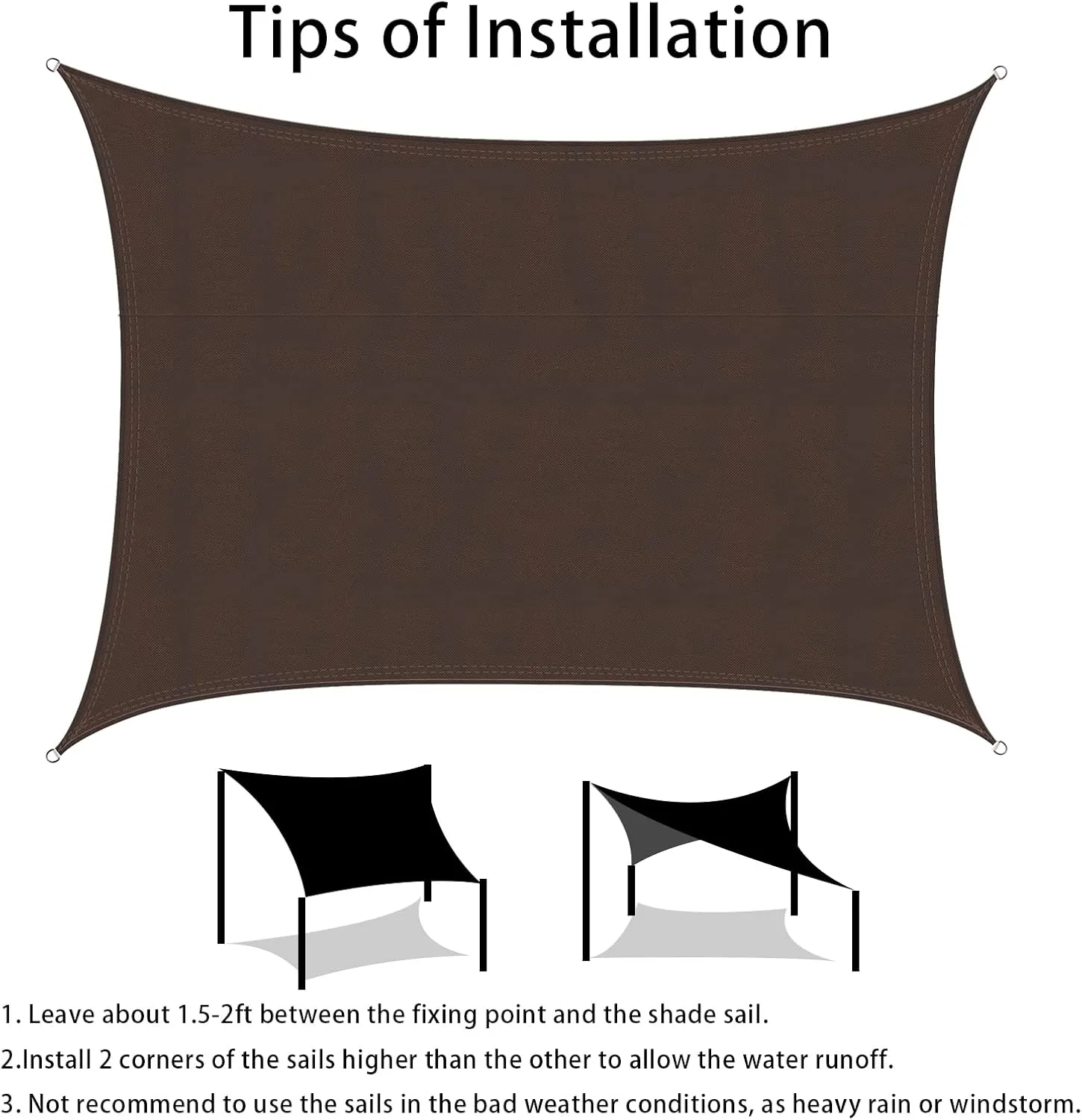 Ankuka Waterproof Sun Shade Sails Canopy Awning Shelter, UV Blockage Backyard Patio Garden Carport(13'x19.5', Brown)