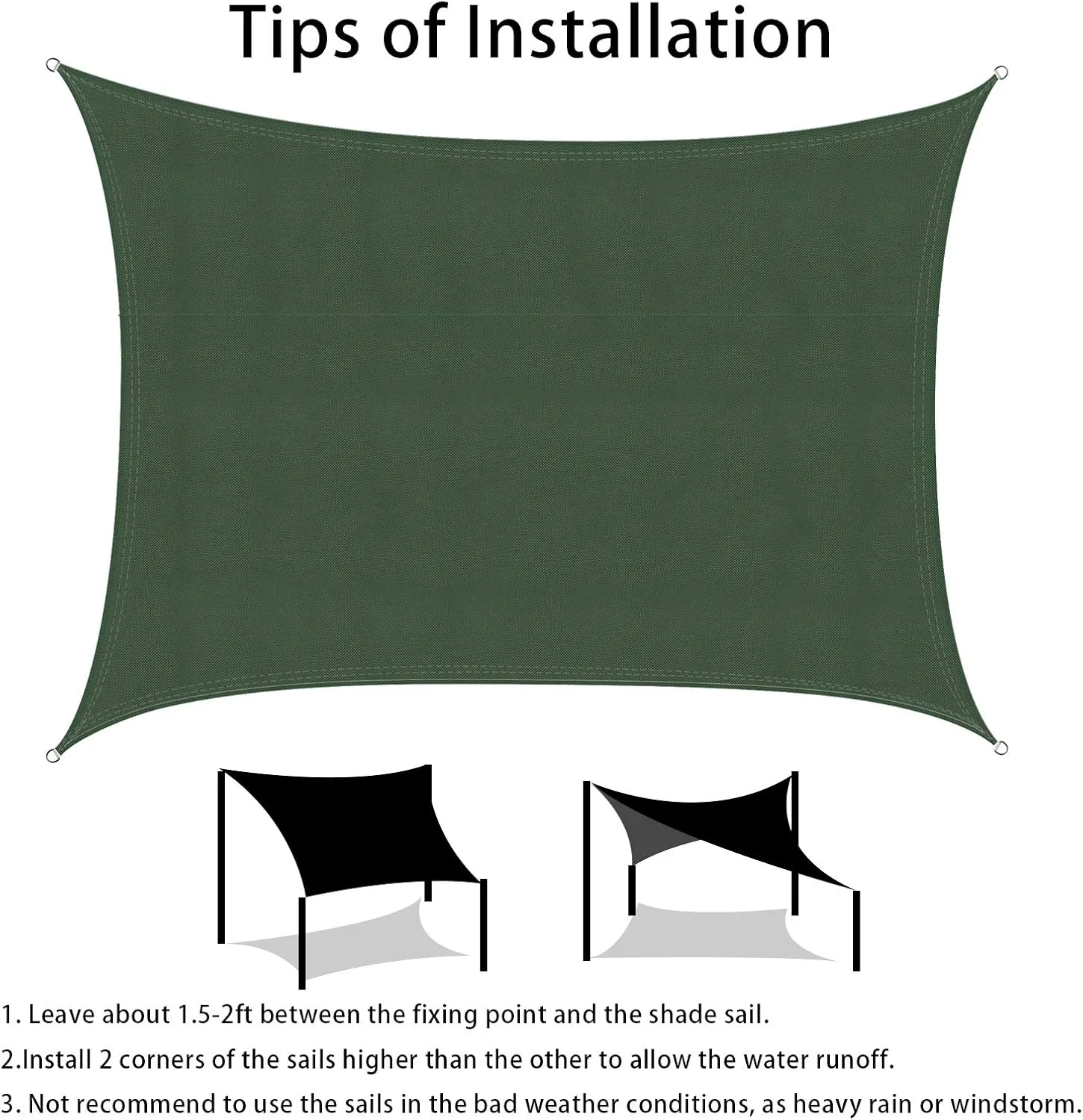 Ankuka Waterproof Sun Shade Sails Canopy Awning Shelter, UV Blockage Backyard Patio Garden Carport(8'x10', Green)