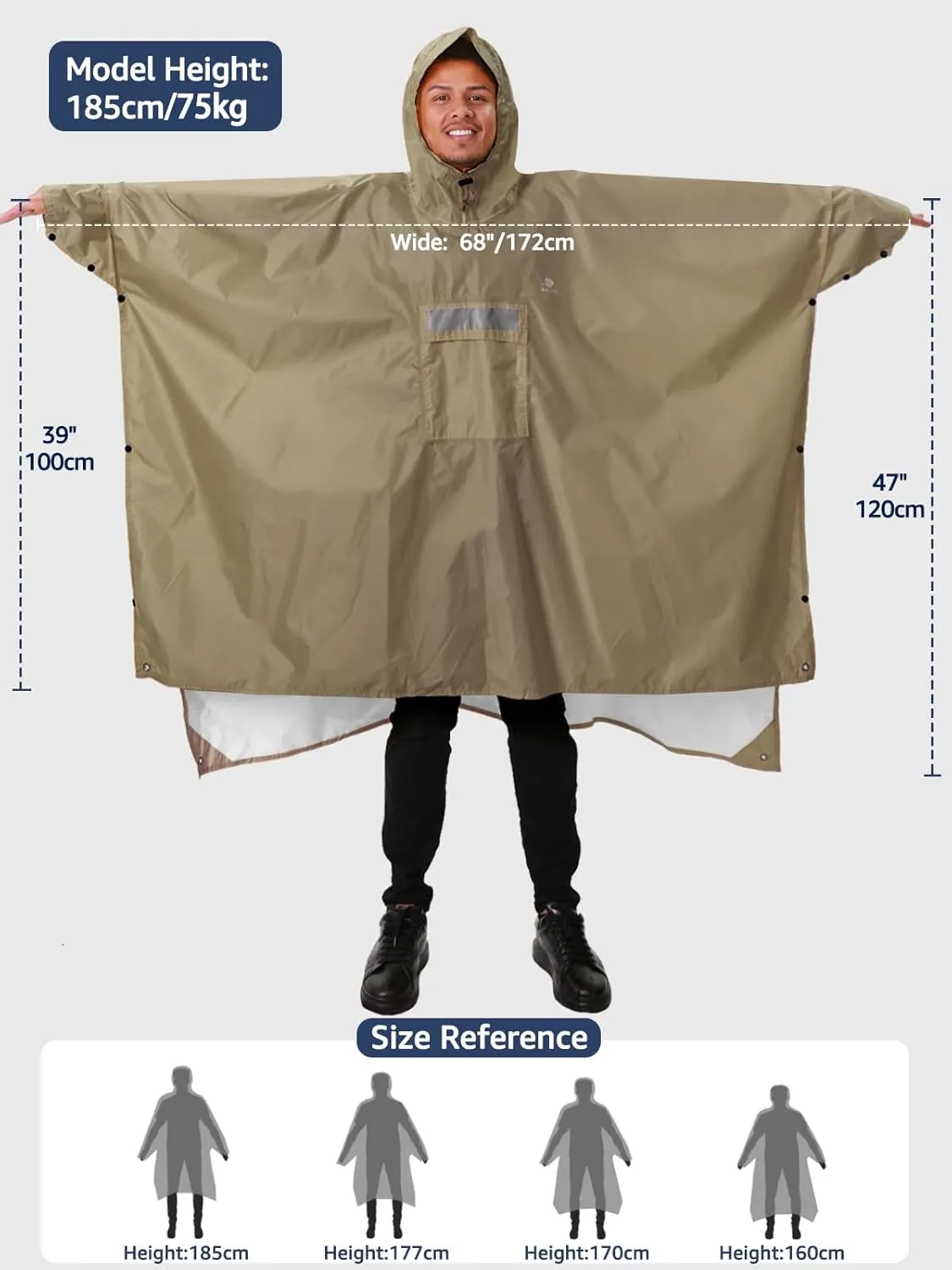 ANYOO Hooded Rain Poncho for Adults Waterproof Lightweight Rain Coat for Men Women Reusable Rain Jacket for Emergency Outdoor