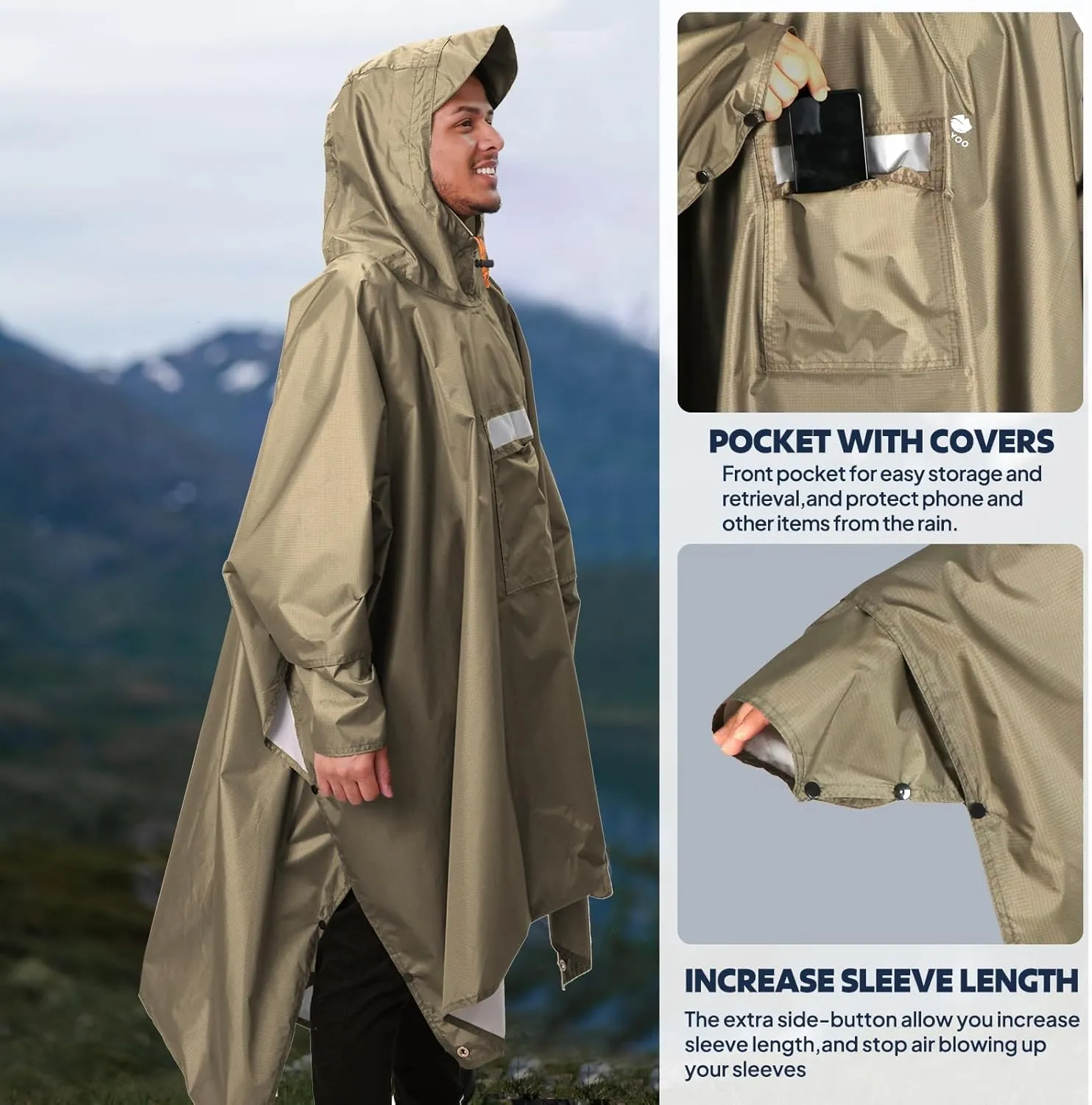 ANYOO Hooded Rain Poncho for Adults Waterproof Lightweight Rain Coat for Men Women Reusable Rain Jacket for Emergency Outdoor
