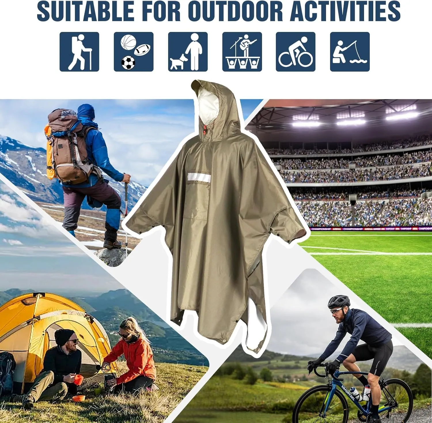 ANYOO Hooded Rain Poncho for Adults Waterproof Lightweight Rain Coat for Men Women Reusable Rain Jacket for Emergency Outdoor