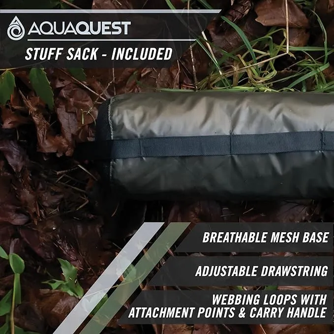 AquaQuest Guide Camping Tarp - Ultralight Tent Cover or Rain Fly - Waterproof Camping Gear Must Haves for Hiking, Hammock, Bivy & Survival, 10 x 7 ft, Olive Drab Kit