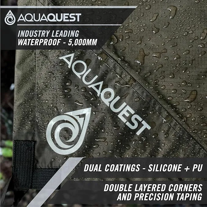 AquaQuest Guide Camping Tarp - Ultralight Tent Cover or Rain Fly - Waterproof Camping Gear Must Haves for Hiking, Hammock, Bivy & Survival, 10 x 7 ft, Olive Drab Kit