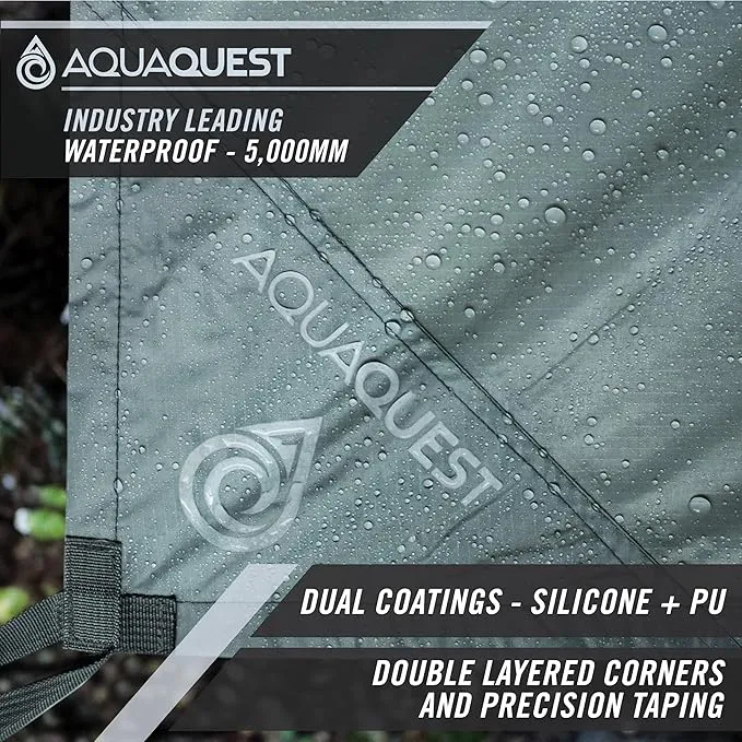 AquaQuest Guide Camping Tarp - Ultralight Tent Cover or Rain Fly - Waterproof Camping Gear Must Haves for Hiking, Hammock, Bivy & Survival, 10 x 7 ft, Stealth Gray