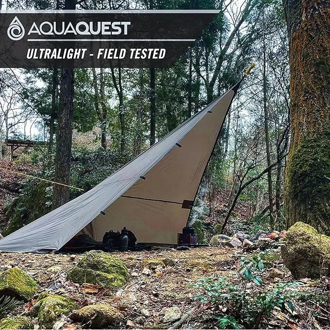 AquaQuest Guide Camping Tarp - Ultralight Tent Cover or Rain Fly - Waterproof Camping Gear Must Haves for Hiking, Hammock, Bivy & Survival, 10 x 7 ft, Stealth Gray