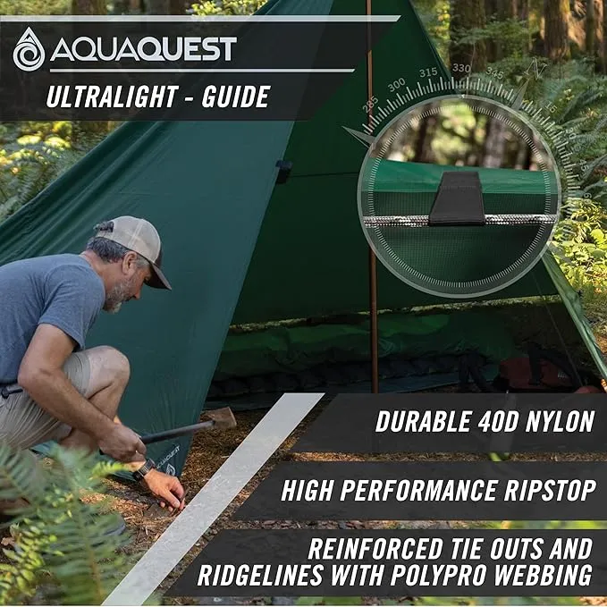 AquaQuest Guide Camping Tarp - Ultralight Tent Cover or Rain Fly - Waterproof Camping Gear Must Haves for Hiking, Hammock, Bivy & Survival, 10 x 7 ft, Stealth Gray