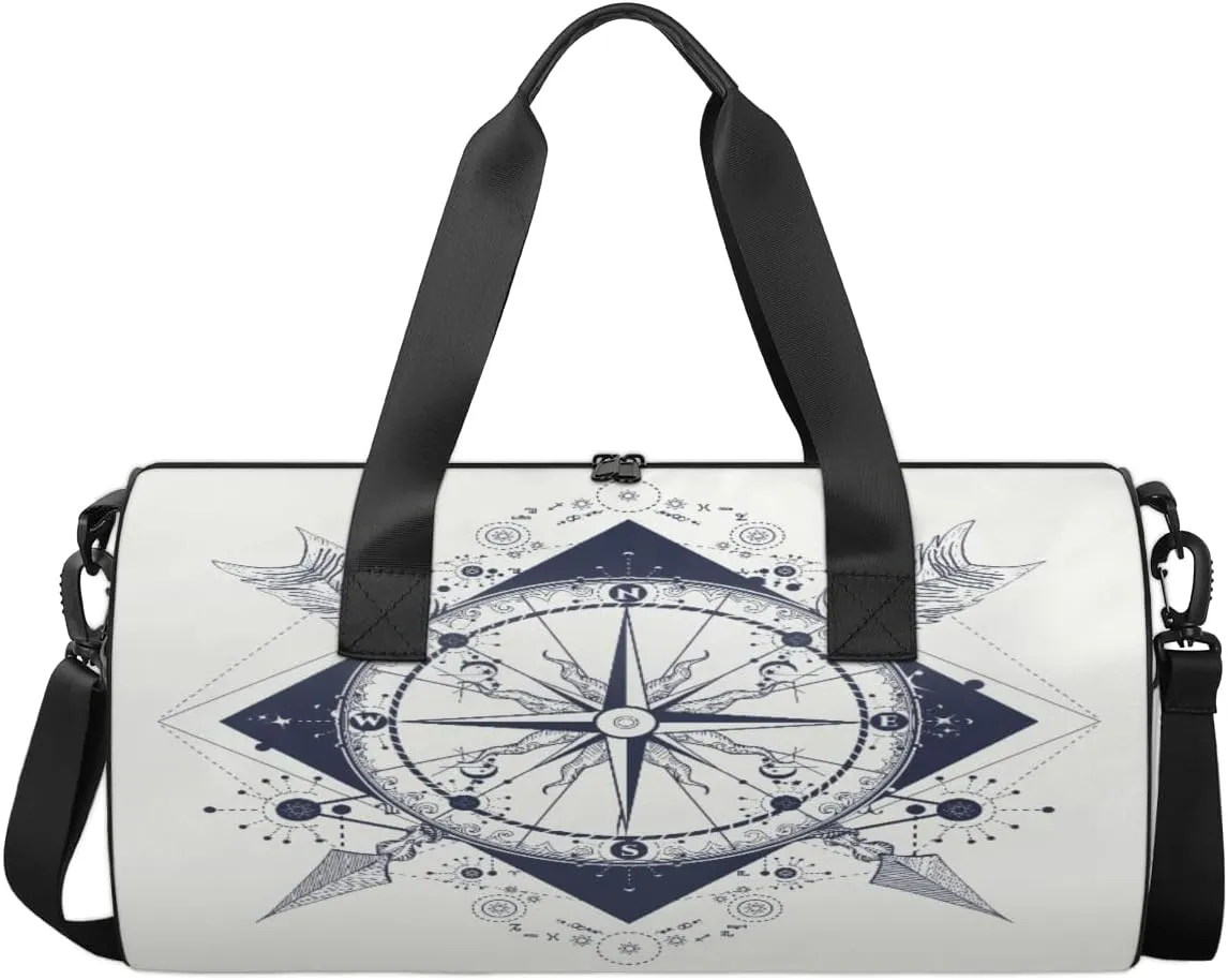 Art Compass Arrow Travel Sports Duffel Bag, Gym Tote Bag Waterproof Weekender Travel Bag for Overnight Travel Luggage Workout Women Men
