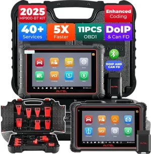 Autel MaxiPRO MP900-BT KIT Scanner: 2025 Level-up of MP900Z-BT, MP808BT Pro, MP808BT KIT with DoIP CAN-FD, 40  Services, OE ECU Coding, 11 PCS OBD1 Cables, Bi-Directional, 150  Makes, FCA Renault SGW
