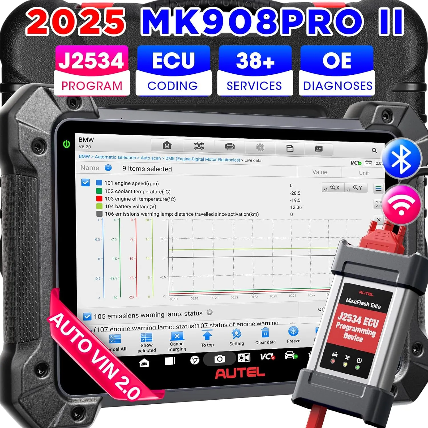 Autel Scanner Maxicom MK908 Pro II 2025, Same As Elite 2 Pro MSUltra MS909 w/J2534 Programming ECU Coding, AutoScan 2.0, Up of MS908S PRO II/MS906 PRO, Bi-Directional Scan Tool, 38  Services OS10.0