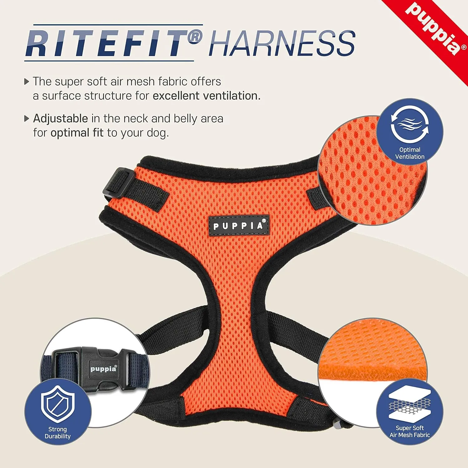 Authentic Puppia RiteFit Harness with Adjustable Neck, Sky Blue, Large