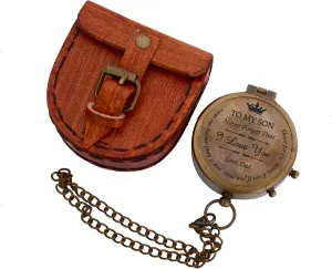 Authentic Vintage Style Brass Pocket Compass with Leather Case Antique Military Navigation Tool Engraved for Adventures, Waterproof & Durable, Perfect for Hikers, Explorers - 2 Inch