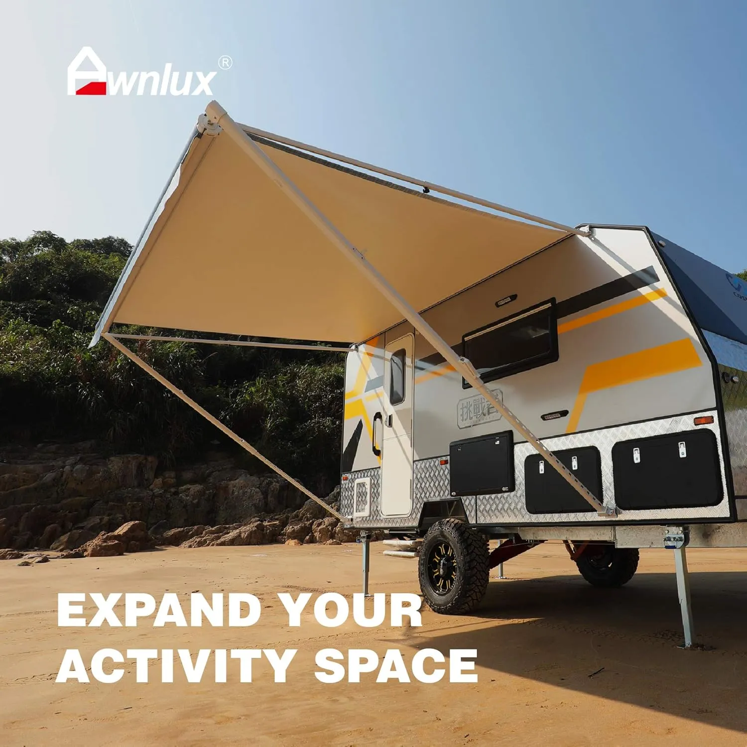 AWNLUX RV Awning Fabric Replacement Waterproof Vinyl Shade Screen for Awnings Camping Universal Fit Fabric Sun Shade UV Sun Blocker Canopy RV Awning Shade Shelter Charcoal Fade-15'(Fabric 14'2")