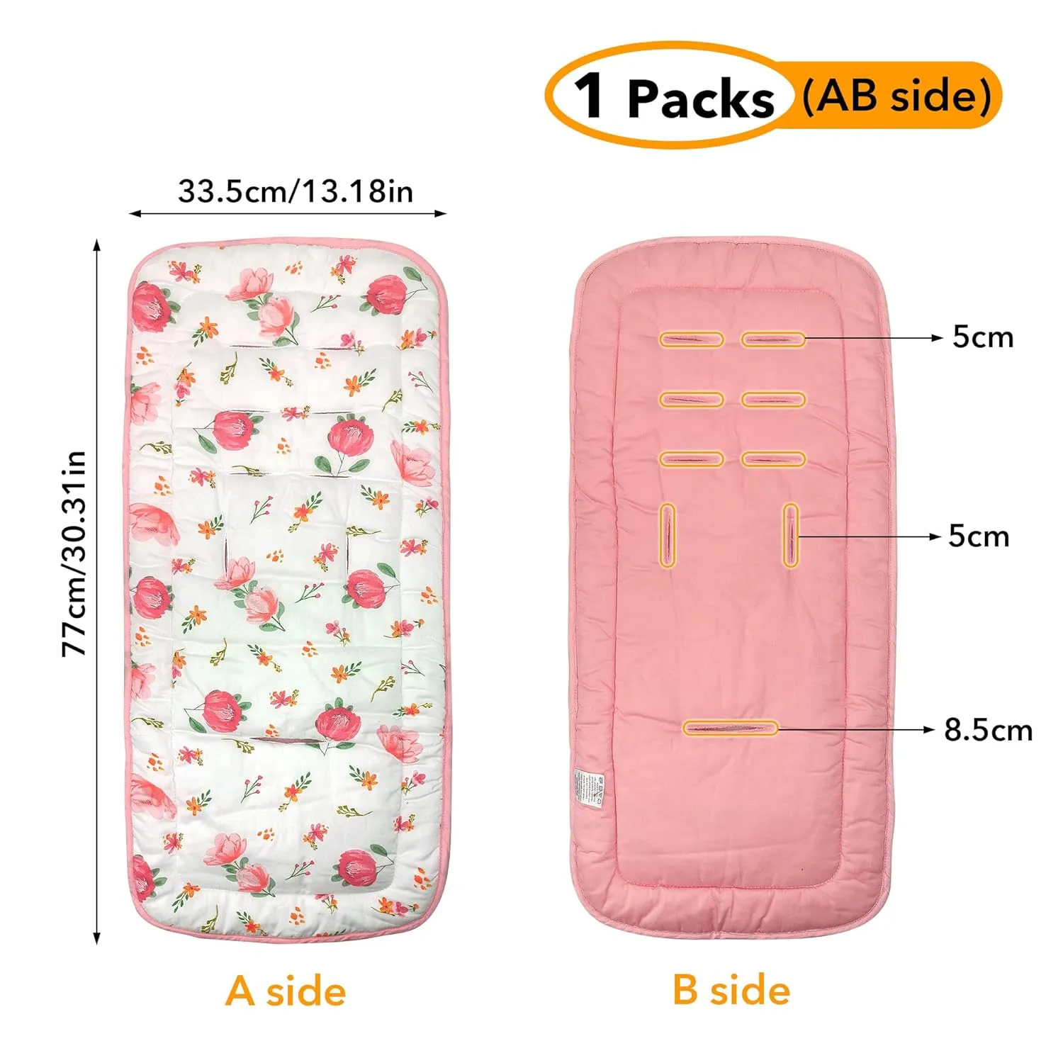 Baby Carriage Cushion, Universal Breathable Stroller Mat, Stroller Cushion for Strollers 100% Cotton, 34x78cm 1 Pack（Flowers Pink））