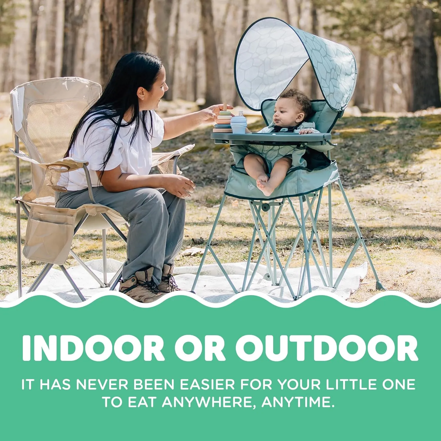Baby Delight Go with Me Uplift Deluxe Portable High Chair | Travel High Chair | Sun Canopy | Indoor and Outdoor | Green Garden