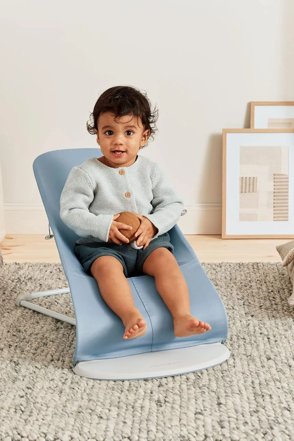 BabyBjörn Bouncer Bliss, Blue, Woven, Petal Quilt | 2-in-1 Adjustable Baby Bouncer Seat and Toddler Chair, Newborn to Toddler (8-29 lbs), 4 Positions, Lightweight & Portable