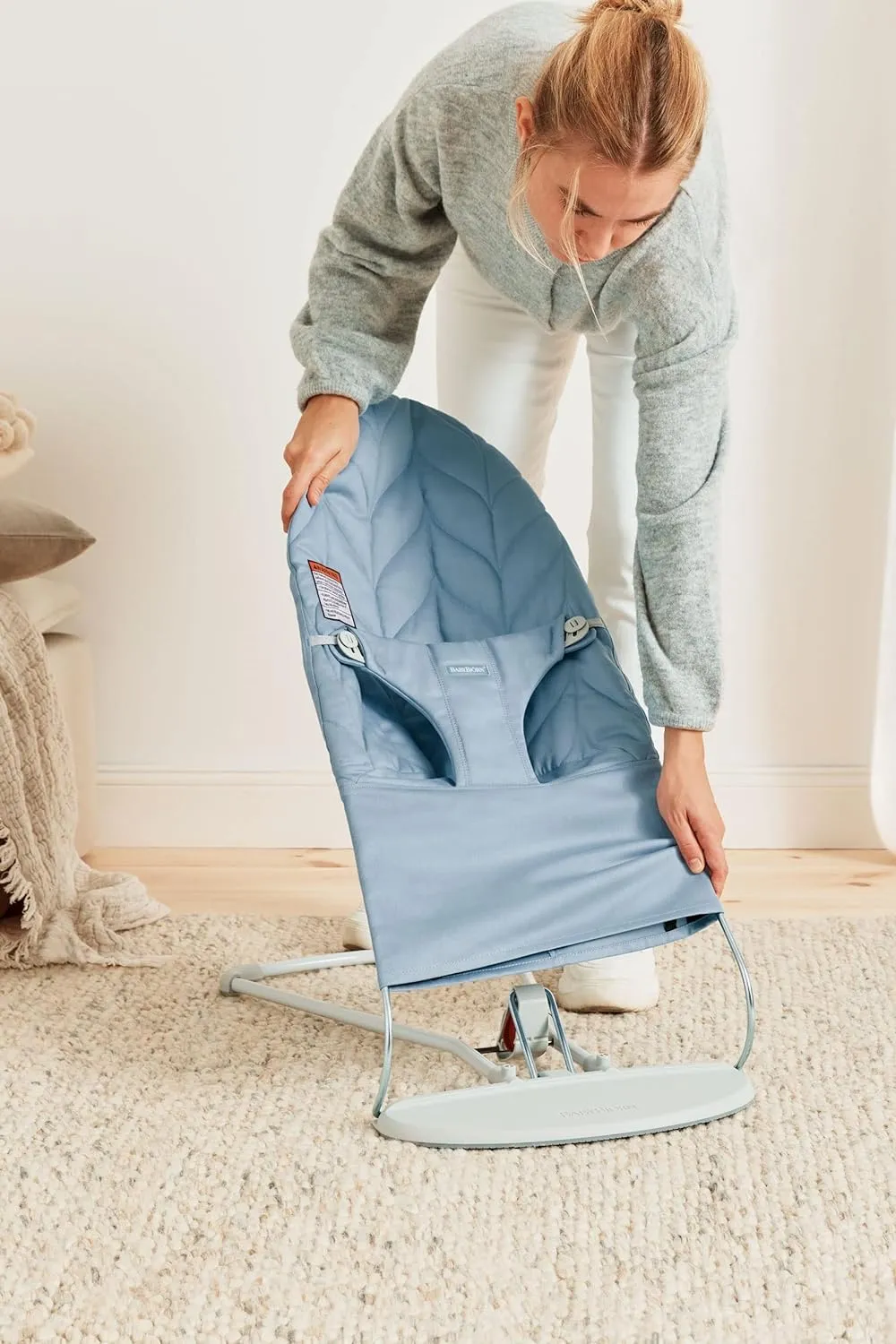 BabyBjörn Bouncer Bliss, Blue, Woven, Petal Quilt | 2-in-1 Adjustable Baby Bouncer Seat and Toddler Chair, Newborn to Toddler (8-29 lbs), 4 Positions, Lightweight & Portable