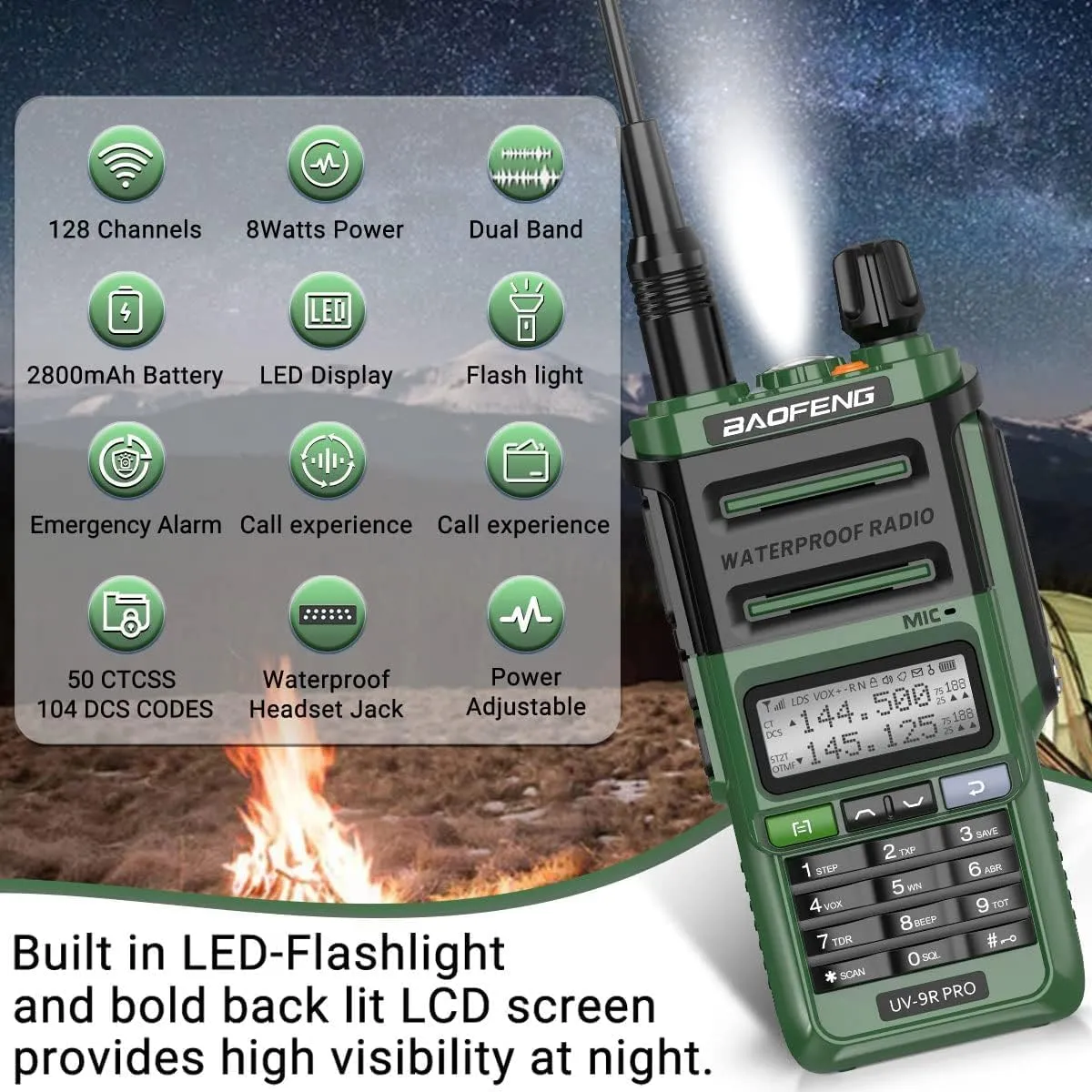 BAOFENG UV-9R Pro 8W Ham Radio Long Range Handheld Dual Band Tri- Power Waterproof Rechargeable Walkie Talkies with Programming Cable,Speaker Mic and Type-C Charging Cable for Hunting Survival Gear