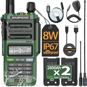 BAOFENG UV-9R Pro 8W Ham Radio Long Range Handheld Dual Band Tri- Power Waterproof Rechargeable Walkie Talkies with Programming Cable,Speaker Mic and Type-C Charging Cable for Hunting Survival Gear