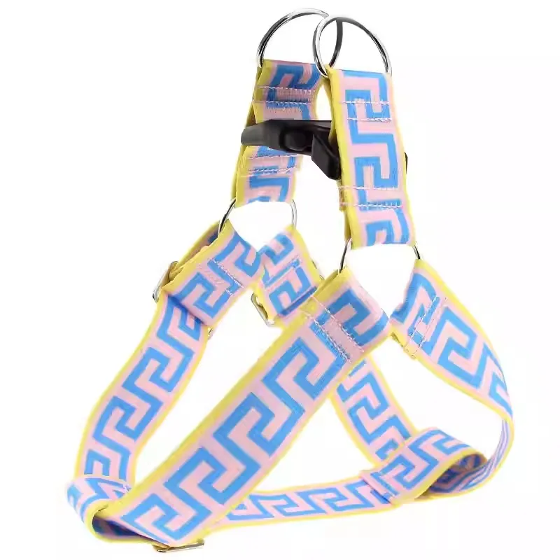 BarkTrend Frenchie Greek Key Harness and Leash – Stylish Secure Dog Walking Set