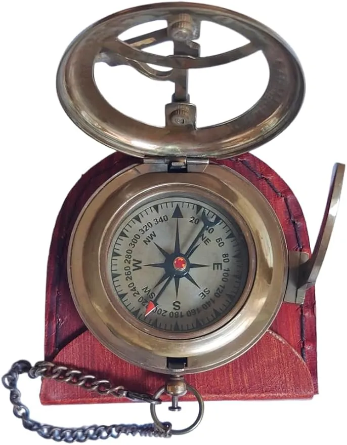 Be Strong and Courageous for The Lord Engraved Brass Antique Compass with Leather Case - Joshua 1:9 Brass Pocket Compass Camping & Hiking Compass for Birthday, Anniversary, Graduation, Baptism