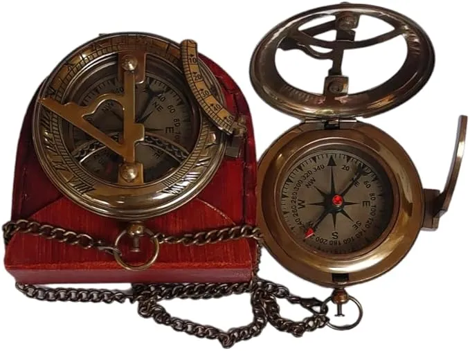 Be Strong and Courageous for The Lord Engraved Brass Antique Compass with Leather Case - Joshua 1:9 Brass Pocket Compass Camping & Hiking Compass for Birthday, Anniversary, Graduation, Baptism