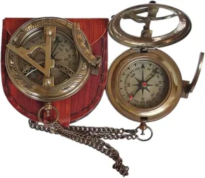 Be Strong and Courageous for The Lord Engraved Brass Antique Compass with Leather Case - Joshua 1:9 Brass Pocket Compass Camping & Hiking Compass for Birthday, Anniversary, Graduation, Baptism