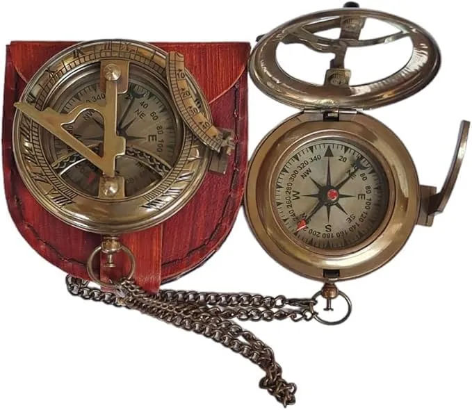 Be Strong and Courageous for The Lord Engraved Brass Antique Compass with Leather Case - Joshua 1:9 Brass Pocket Compass Camping & Hiking Compass for Birthday, Anniversary, Graduation, Baptism